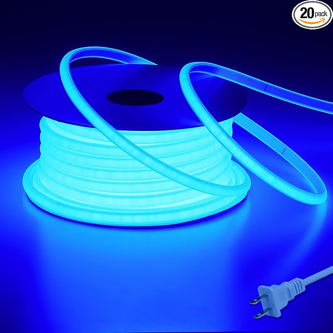 AC 110V COB LED Strip Lights Outdoor Waterproof 65.6ft, Blue Super Bright 200W LED Rope Light, IP65 Flexible Cuttable, for Bedroom Garden Commercial House Gaming Room Decor
