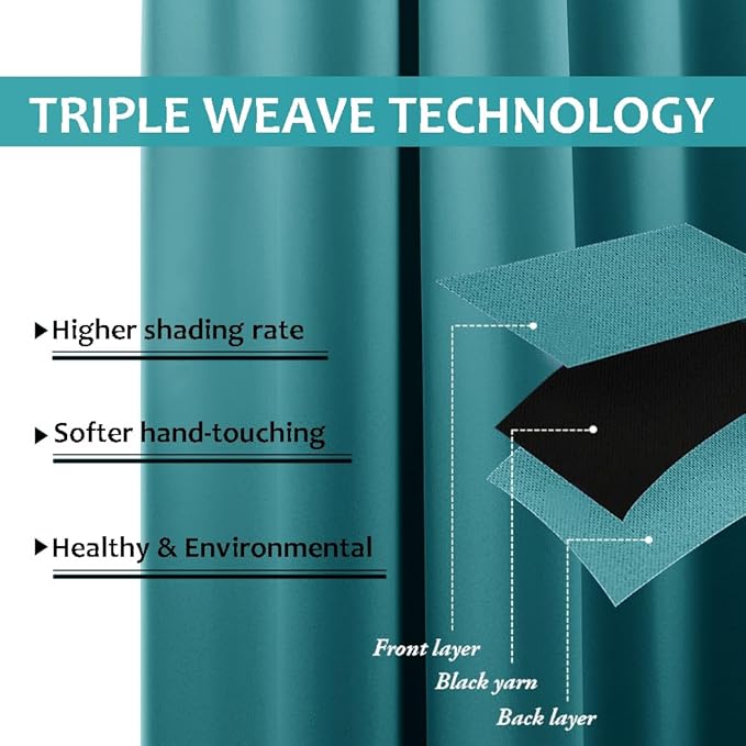 NICETOWN Peacock Teal Outdoor Curtains for Patio Waterproof 108" Long, Triple Weave Rustproof Grommet Thermal Insulated Privacy Room Darkening for Gazebo/Pergola, W52 x L108, 1 Panel