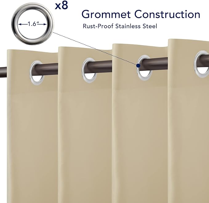 PureFit Outdoor Curtains for Patio Waterproof Weatherproof, UV Resistant Outside Curtains for Gazebo, Front Porch, Pergola, Sun Blocking Privacy Curtain, 52W x 95L inch, 1 Panel, Beige
