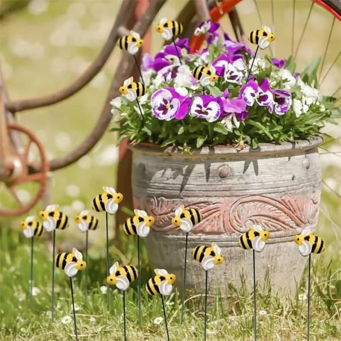 20pcs Bee Garden Stakes, Resin Bumblebee Yard Decor for Flower Pots - Spring Summer Outdoor Decoration, Durable Garden Stakes for Flower Beds & Lawn (20pcs)