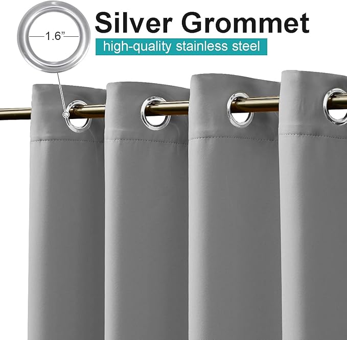 NICETOWN 2 Panels Outdoor Curtains for Patio Waterproof, Rustproof Grommet Blackout Waterproof Indoor Outdoor Curtains & Drapes Thermal Insulated for Cabana, Silver Grey, W52 x L72
