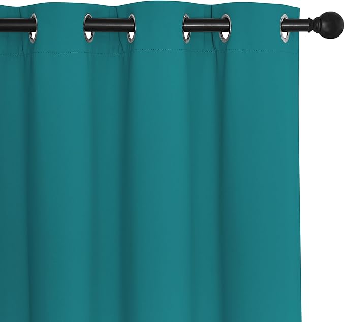 NICETOWN Blackout Curtain Drape for Bedroom - Light Reducing Thermal Insulated Solid Grommet Room Darkening Window Curtain 90 inches Long for Living Room (Peacock Teal, 1 Piece, W66 x L90)
