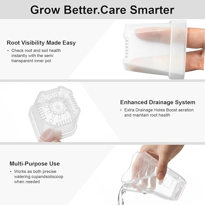 2.5 Inch Mini Self Watering Pots for Indoor Plants, 15 Pack Semi Hydroponic Pots, Small Clear Plastic Planters, Drainage Hole, Water Level Indicator, African Violets, Alocasia, Cutting, Seeding