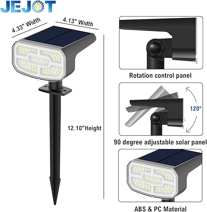 Solar Lights Outdoor Waterproof IP65, Super Bright LED, 3000K 2 Lighting Modes, Solar Powered Yard Garden Solar Spot Lights for Outside Landscape Auto On/Off -8 Pack