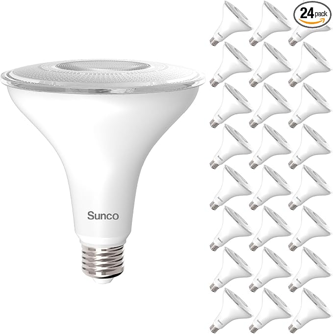 Sunco 24 Pack Outdoor LED Flood Home Patio Driveway Light, Waterproof PAR38 LED Bulb, CRI90, 4000K Cool White, 1050 Lumens, 100W Equivalent 13W, Dimmable, Wet-Rated, E26 Base UL