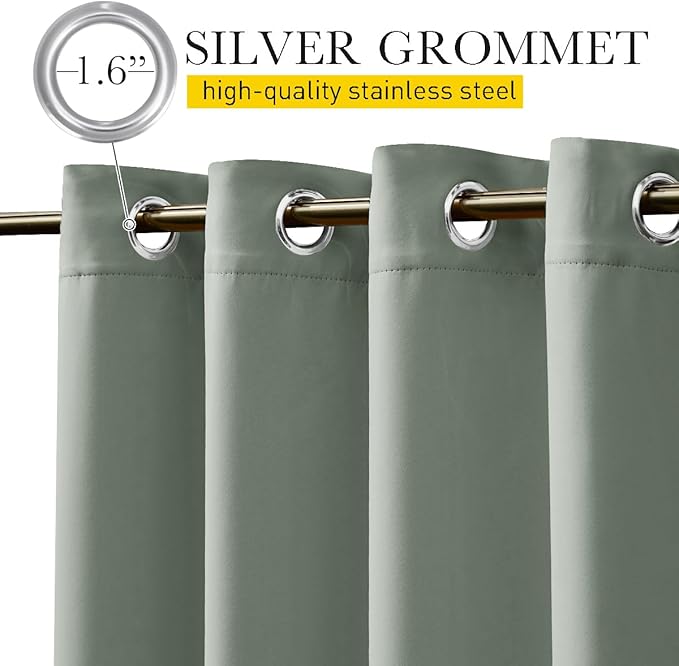NICETOWN Outdoor Curtains for Patio Waterproof 108 inches Long 2 Panels, Windproof Thermal Insulated Top & Bottom Grommet/Back Tab Privacy Drapes with Rope for Gazebo, Sage Green, W52 x L108