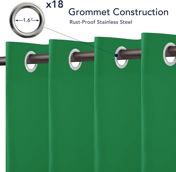PureFit Outdoor Curtains for Patio Waterproof Weatherproof, UV Resistant Outside Curtains for Gazebo, Front Porch, Pergola, Sun Blocking Privacy Curtain, 150W x 84L inch, 1 Panel, Green