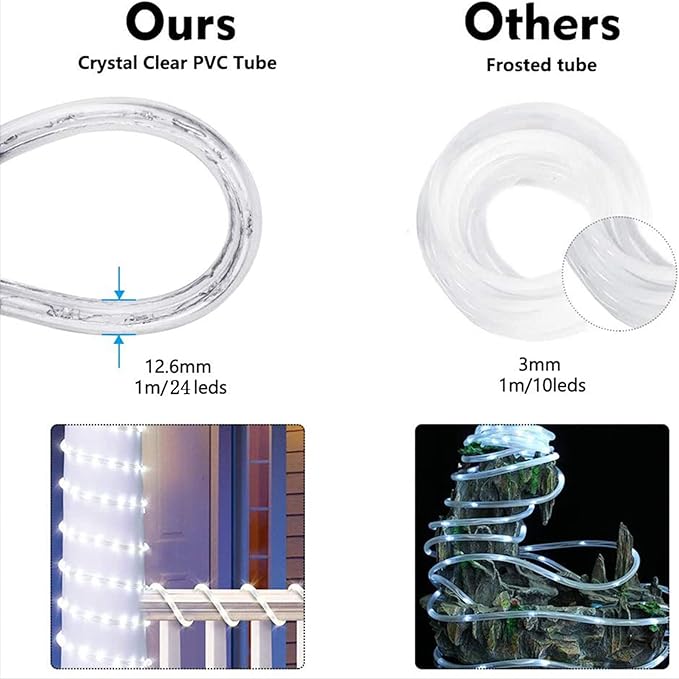 100ft LED Rope Lights Outdoor, 720 LED Connectable and Flexible Tube Lights with 8 Modes, Waterproof LED Rope Lighting for Garden, Patio, Pool, Bedroom, Party, Indoor Outdoor Decoration (White)