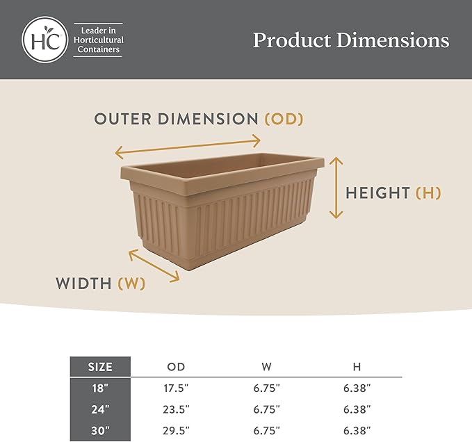 The HC Companies 18 Inch Venetian Window Planter Box with Drainage Plug, Lightweight UV-Resistant Plastic Indoor & Outdoor Planters, 2-Pack Flower Box for Garden & Home Decor, Warm Gray