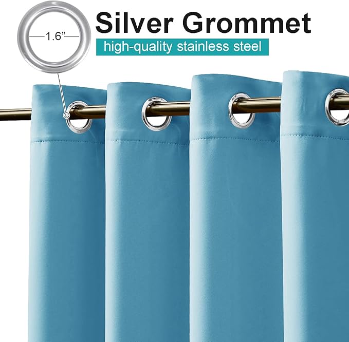 NICETOWN Outdoor Curtains for Patio Waterproof Set of 2, Silver Stainless Steel Grommet Blackout Weighted Outdoor Indoor Drapes Thermal Insulated for Balcony/Pool, W52 x L84, Teal Blue
