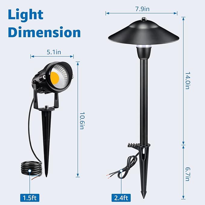 SUNVIE LED Landscape Lighting Kit Low Voltage Landscape Lights with Transformer Low Voltage Pathway Lights Aluminum Landscape Spotlights Path Lights with Connectors for Yard House Garden Tree