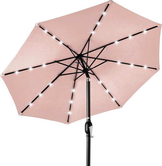 Best Choice Products 10ft Solar Polyester LED Lighted Patio Umbrella w/Tilt Adjustment and UV-Resistant Fabric