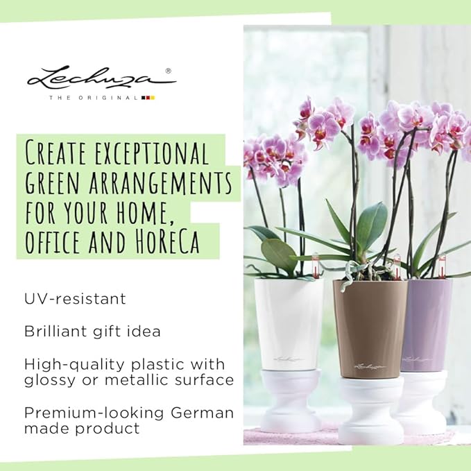 Lechuza MINI-DELTINI Cream White High Gloss, Self-Watering Small Indoor Planter, H5.1 L3.9 W3.9, 0.4L in