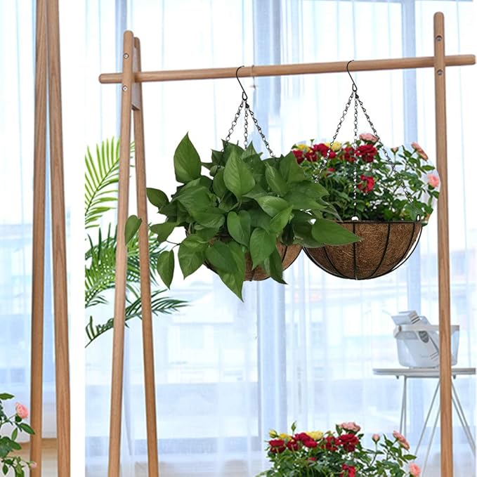 Hanging Plant Basket Flower Holder (2pack, 14 inch)-Metal Wire Round Hanging Basket Planter with Coco Fiber Liners for Plants Flower Pots Indoor Outdoor Garden Porch and Balcony Decor