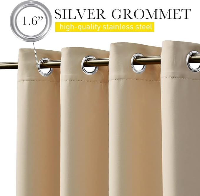 NICETOWN 2 Panels Outdoor Patio Curtains Windproof Top & Bottom Grommet & Back Tab, Thermal Insulated Windproof Drapes Keep Privacy for Garage/Porch with Ropes for Fixed, Biscotti Beige, W46 x L80