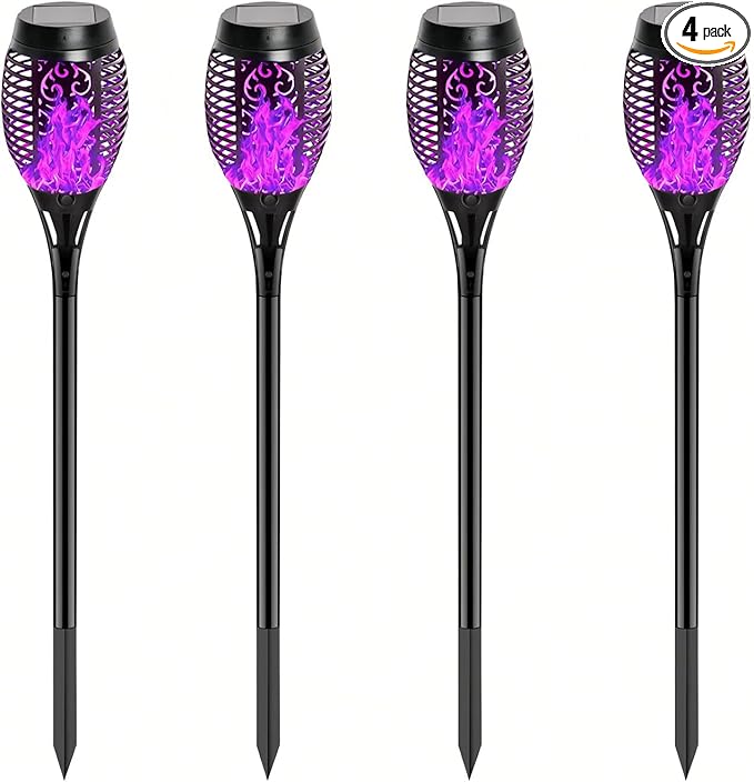 4 Pack Outdoor Solar Flame Light,Solar Lights Outdoor for Garden Decorations with Flickering Flame,IP65 Waterproof Solar Powered Yard Lights Torch Light for Lawn Patio Pathway (Purple)