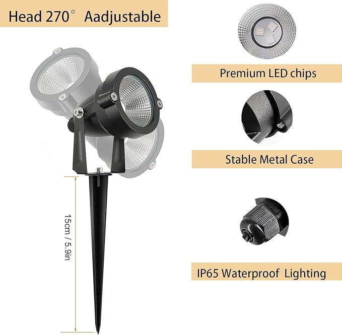 Christmas RGB Spot Lights with Timer, Halloween 10W 120V Color Changing Outdoor Metal Case Landscape SpotLights IP65 Waterproof Spotlight with Stake Stand for Yard Garden Lawn Patio, 4 Lights