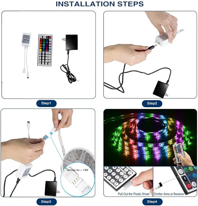 DAYBETTER Led Strip Lights 16.4ft Waterproof Color Changing Led Lights with Remote Controller