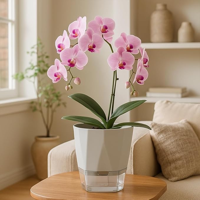 2 Pack Self Watering Pots for Plants, 8.4" Self Watering Planters Large African Violet Self Watering Clear Pots for Plants Large Herb Orchid Flower Houseplant Pots, Light Grey