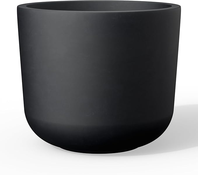 Kante Round Concrete Planter, 11 Inch Dia Classic Style Large Plant Pot with Drainage Hole for Indoor & Outdoor Plants, Ideal for Home, Patio, Garden, Black