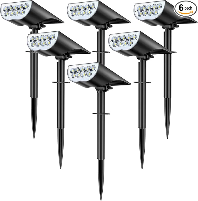 BAXIA TECHNOLOGY Solar Spot Lights Outdoor Waterproof, 3 Lighting Modes Solar Landscape Lights, Dusk to Dawn Spot Light for Yard Garden Pathway Driveway, Warm White, 6 Pack