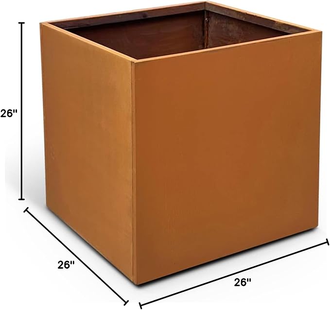 Corten Steel Planter Box Metal Square Planters 26 Inch Steel Large Outdoor Planter Tall Plant for Commercial Residential Patio and Backyard