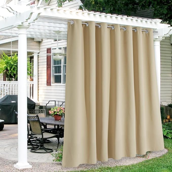 RYB HOME Extra Wide Outdoor Curtains for Patio Waterproof Heavy Duty Thermal Insulated in Summer Full Coverage Privacy for Gazebo, Cabana & Pergola, W100 x L108, Biscotti Beige, 1 Panel
