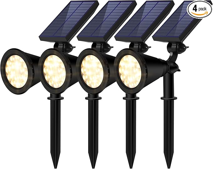 Solar Spot Lights Outdoor Waterproof, 18 LED Solar Powered Landscape Lighting Low Voltage Auto On/Off for Garden, Yard, Tree, Flag, Wall, Pathway, 4 Pack