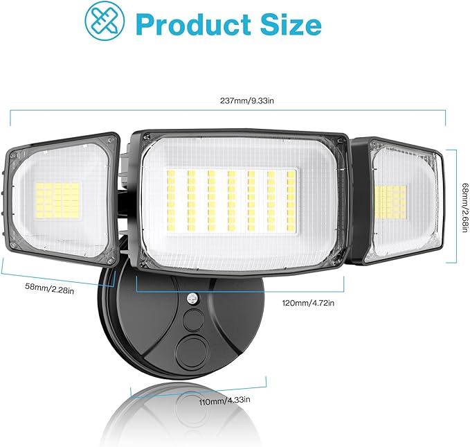 Olafus 80W Flood Lights Outdoor, Switch Controlled 8000LM LED Security Lights, IP65 Waterproof Outside Floodlights, 6500K Exterior Flood Light Fixture Wired for House Yard Porch Eave Black