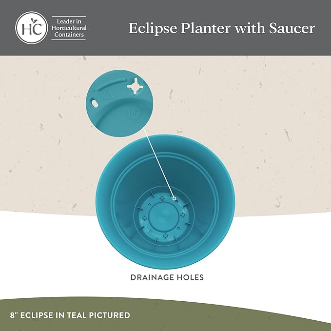 The HC Companies 10 Inch Eclipse Round Planter Pots with Drainage Holes & Attached Saucer, Lightweight UV-Resistant Plastic Indoor & Outdoor Planters, 2-Pack Flower Pots, Garden Home Decor, Sandstone