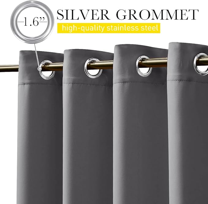 NICETOWN 2 Panels Outdoor Curtains for Patio Waterproof & Windproof, Grommet & Back Tab on Top & Bottom Weighted Drapes Keep Sun/Rain Out with Bouns Rope for Deck, Grey, W66 x L90