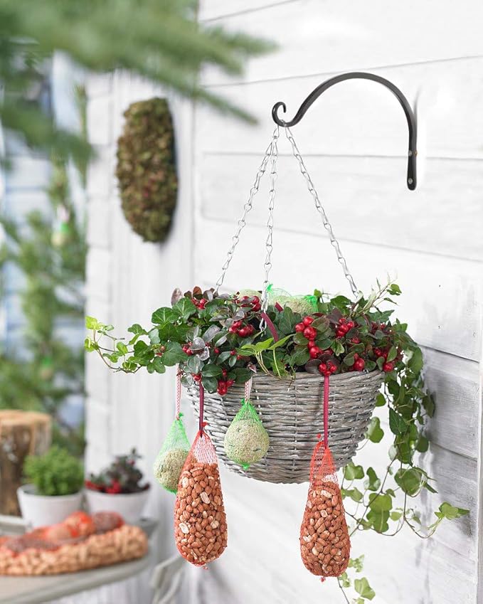 Mkono 8 Inch Plant Hangers Hanging Plant Bracket Wall Post Hooks Indoor Outdoor for Flower Pot Basket, Bird Feeder, Wind Chime, Lanterns, 2 Pcs, Black