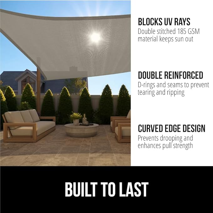 GORILLA GRIP Heavy Duty Sun Shade, UV Protection Fade Tear and Rust Resistant Rectangle Sunshade Canopy, Curved Edges Blocks Sunlight, Breathable Sail, Outdoor Patio, Lawn Garden 10x13 FT Gray