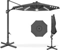 Best Choice Products 10ft Solar LED Cantilever Patio Umbrella, 360-Degree Rotation Hanging Offset Market Outdoor Sun Shade for Backyard, Deck, Poolside w/Lights, Easy Tilt, Cross Base