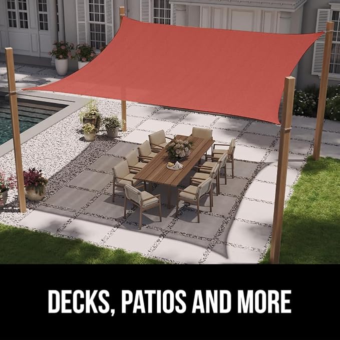GORILLA GRIP Heavy Duty Sun Shade, UV Protection Fade Tear and Rust Resistant Rectangle Sunshade Canopy, Curved Edges Blocks Sunlight, Breathable Sail, Outdoor Patio, Lawn Garden 10x13 FT Terra