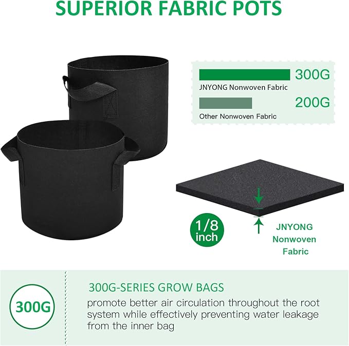 12-Pack 10 Gallon Thickened Non-Woven Grow Bags, Aeration Fabric Pots with Handles