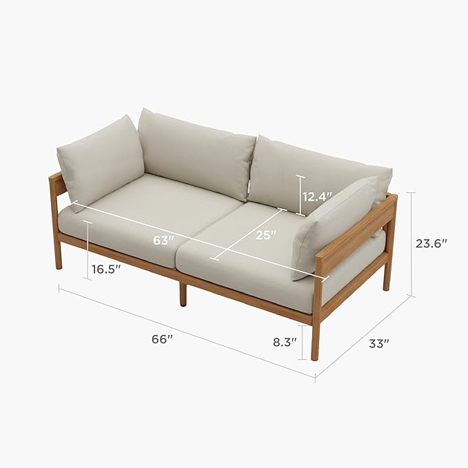 Acanva Modern Outdoor Patio Furniture Set, All-Weather Aluminium Conversation Sectional Sofa with Thick Cushions for Backyard, Garden, Porch, Loveseat, Beige