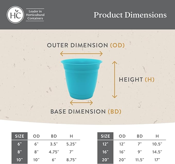 The HC Companies 16 Inch Eclipse Round Planter Pots with Drainage Holes & Attached Saucer, Lightweight UV-Resistant Plastic Indoor & Outdoor Planters, 2-Pack Flower Pots, Garden Home Decor, Sandstone