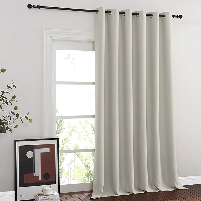 NICETOWN Blackout Room Divider Curtains for Sliding Glass Doors 102 Inches Long 1 Panel, Extra Wide Curtains for Doorway Patio Bedroom Living Room (Natural, 80Wx102L, 1 Panel)