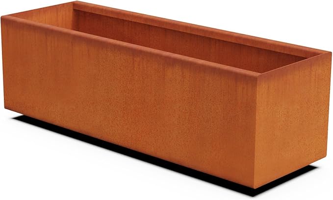 Plantercraft Large Rectangular Planters for Outdoor Plants – 36x12x12 Corten Steel Planter, Heavy Duty Metal Planter Box for Patios, Gardens & Landscapes