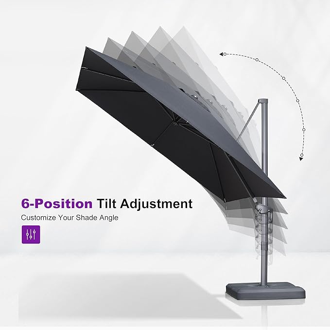 PURPLE LEAF 10' X 13' Rectangle Patio Umbrella with Base Outdoor Large Aluminum Cantilever Umbrella with 3-Year Fade Resistance Recycled Fabric and 360-degree Rotation for Deck Pool Garden, Mist Grey