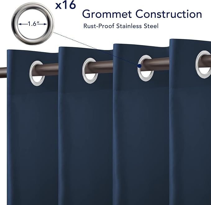 PureFit Outdoor Curtains for Patio Waterproof Weatherproof, UV Resistant Outside Curtains for Gazebo, Front Porch, Pergola, Sun Blocking Privacy Curtain, 120W x 95L inch, 1 Panel, Navy Blue