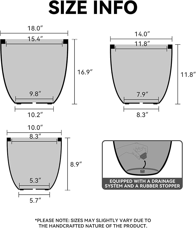 Kante 14 Inch Dia Round Concrete Planter, Indoor Outdoor Large Plant Pot with Drainage Hole and Rubber Plug for Home Patio Garden, Light Gray