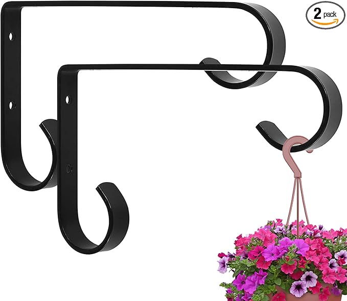 Metal Plant Hangers Outdoor - Wall Mounted Hanging Plant Bracket, 6 Inches, Set of 2, Ideal for Small Plants, Bird Feeders, Wind Chimes (Black)