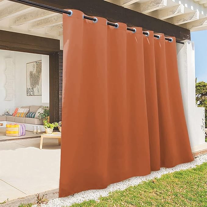 RYB HOME Extra Wide Outdoor Curtains for Patio Waterproof Heavy Duty Thermal Insulated in Summer Full Coverage Privacy for Porch, Cabana & Pergola, W100 x L95, Mecca Red, 1 Panel