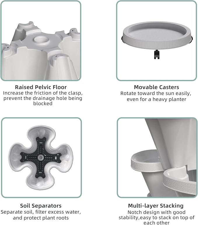 7 Tiered Strawberry Vertical Planter 2 Pack, Stackable Tower Garden Planter Herb Garden Planter with Movable Casters and Bottom Saucer Indoor and Outdoor - Black