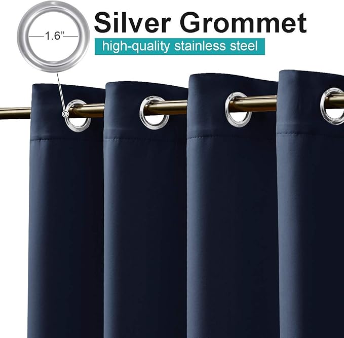 NICETOWN Bedroom Curtain for Patio Room Darkning 84 inch Long, Rustproof Grommet Room Darkening Bedroom Slider Blind Window Treatment for Shower/Balcony, Navy Blue, 84 inch Wide, 1 Panel