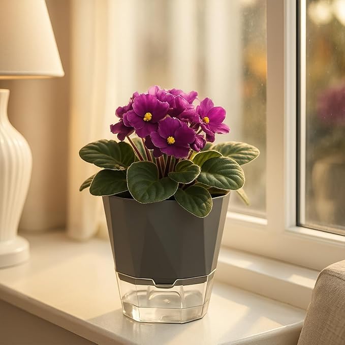 10 Pack Self Watering Pots for Indoor Plants, 6.7 Inches Self Watering Planters African Violet Pots Clear Pots for Herb Orchid Flower Houseplant, Dark Grey