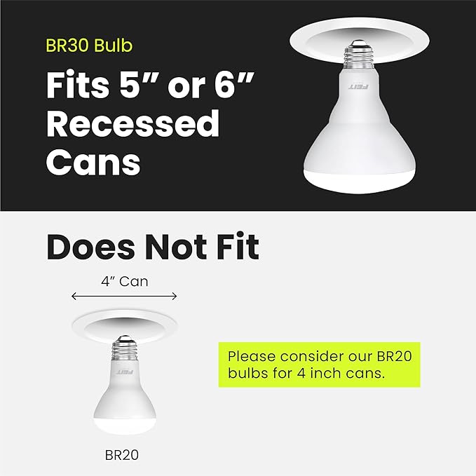 Feit Electric BR30 LED Light Bulb, 65W Equivalent, Dimmable, 650 Lumens, E26 Standard Base, 2700K Soft White, 90 CRI, Recessed Can Light Bulbs, 12-Year Lifetime, BR30DM927CA10K/MP/12, 12 Pack