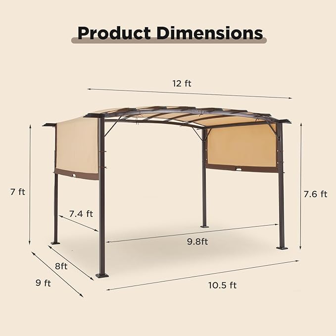 AECOJOY Pergola 9' x 12' Outdoor Pergolas, Pergolas and Gazebo Clearance, Retractable Metal Pergola with Sun Shade Canopy for Patio, Backyard, Garden
